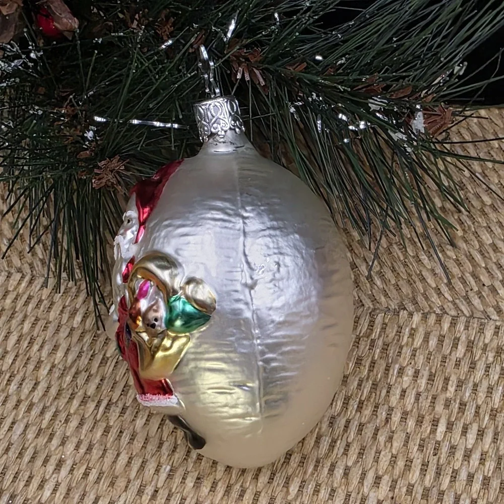 VTG West Germany‎ Blown Glass Santa Egg Christmas Ornament 4